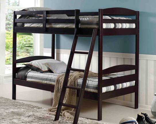 Espresso color budget priced twin bunk bed set | Finders Keepers, Southington, CT