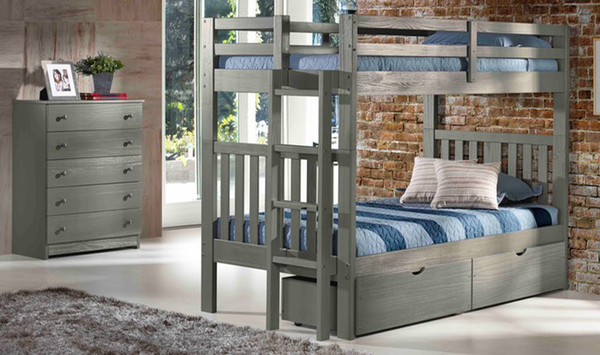 Warm gray finished bunk bed | Finders Keepers Kids Bed Shop, Southington, CT